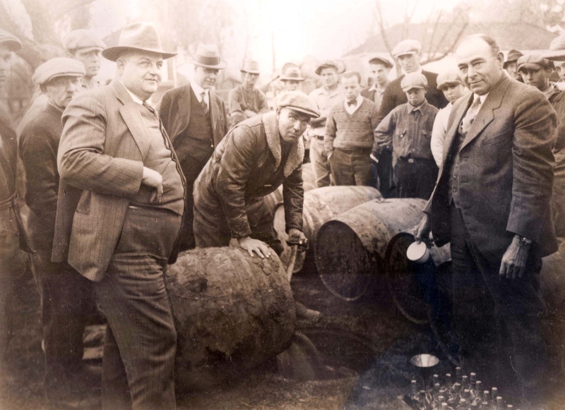 Prohibition Raid in Merced County, circa 1926. District Attorney Frank M. Ostrander (left) and Sheriff W. T. White