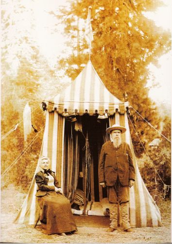 John and Annie Bidwell with their tent, 1898. Bancroft Portrait Collection, The Bancroft Library.